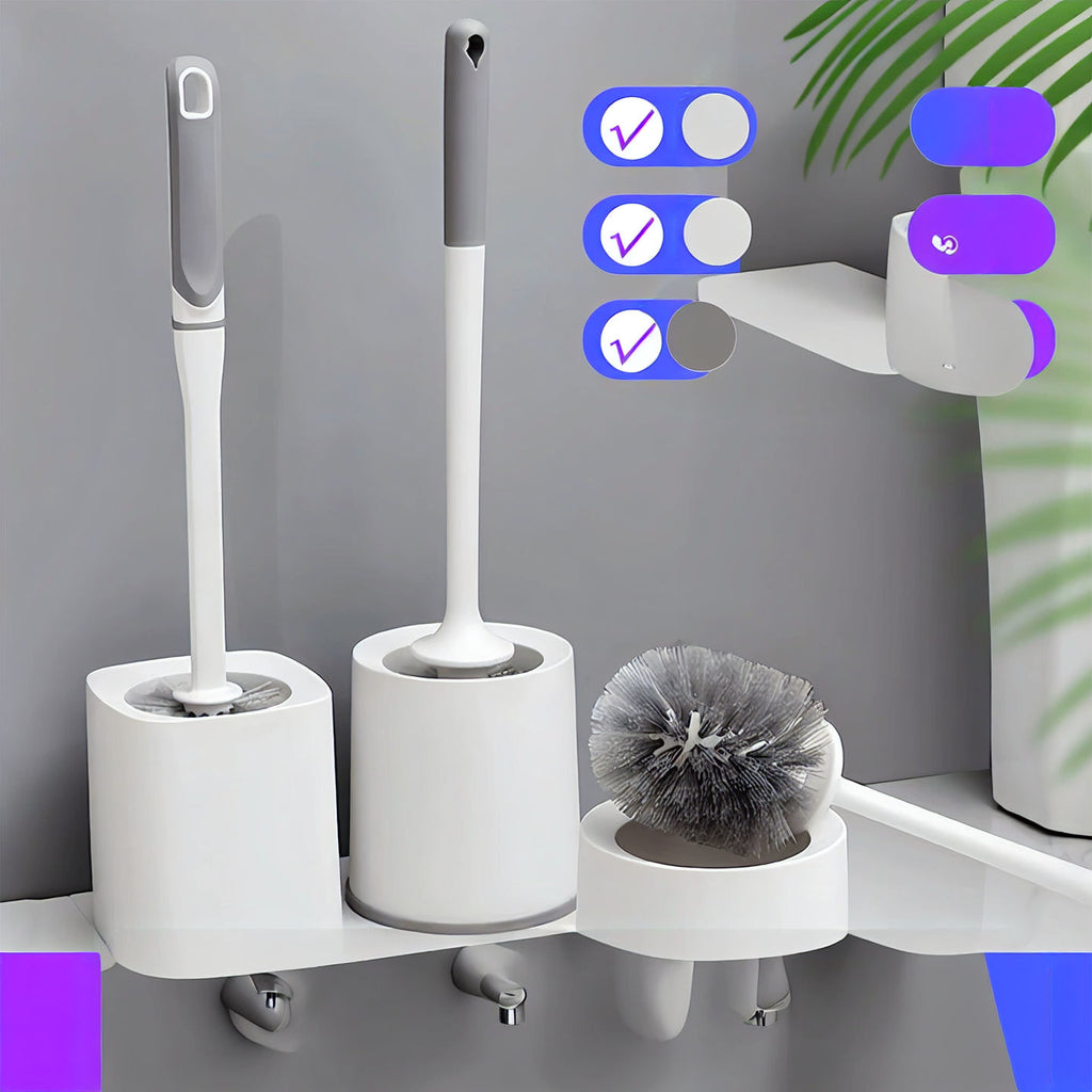 Wall-Mounted Toilet Brush Set - No-Drill Adhesive 