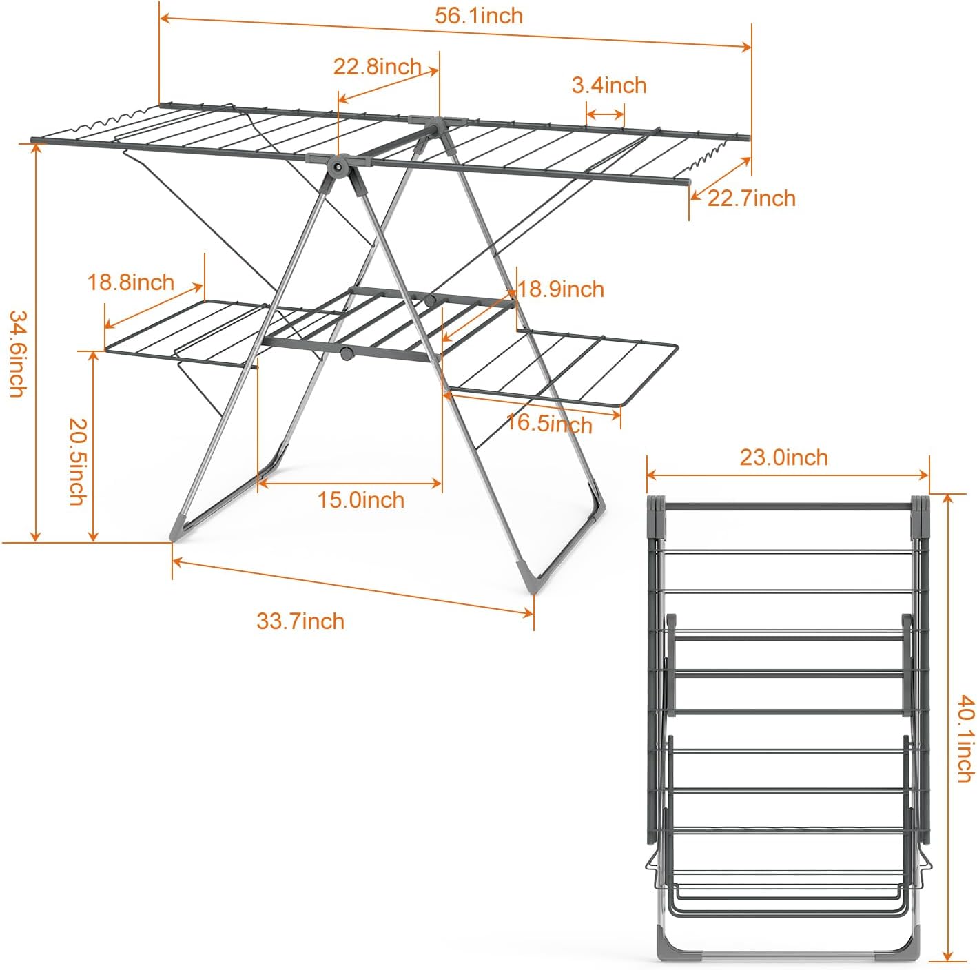 Foldable Clothes Drying Rack - 3-Tier Stainless St